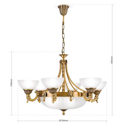 Lustr na řetězu ROCCA 9xE27/60W/230V pr. 75 cm bronz/bílá