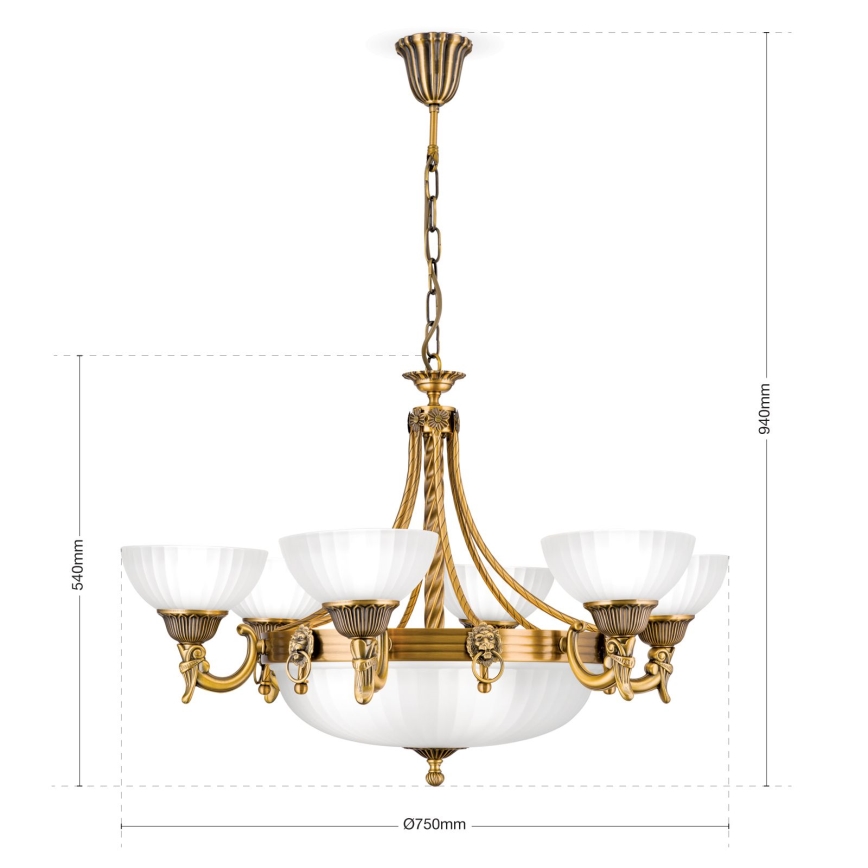 Lustr na řetězu ROCCA 9xE27/60W/230V pr. 75 cm bronz/bílá