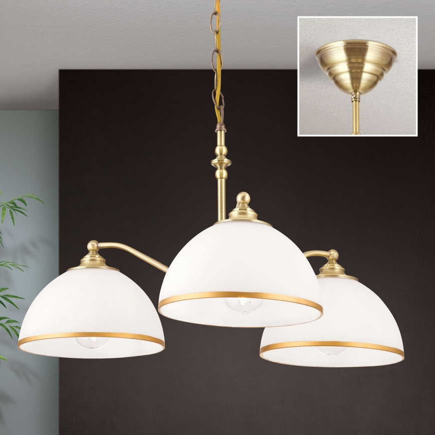 Lustr na řetězu OLD LAMP 3xE27/40W/230V pr. 65 cm bílá/mosaz
