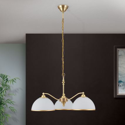 Lustr na řetězu OLD LAMP 3xE27/40W/230V pr. 65 cm bílá/mosaz