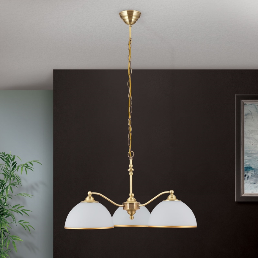 Lustr na řetězu OLD LAMP 3xE27/40W/230V pr. 65 cm bílá/mosaz
