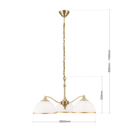 Lustr na řetězu OLD LAMP 3xE27/40W/230V pr. 65 cm bílá/mosaz