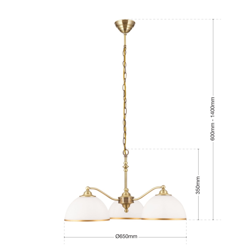Lustr na řetězu OLD LAMP 3xE27/40W/230V pr. 65 cm bílá/mosaz