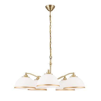 Lustr na řetězu OLD LAMP 5xE27/40W/230V pr. 75 cm bílá/mosaz