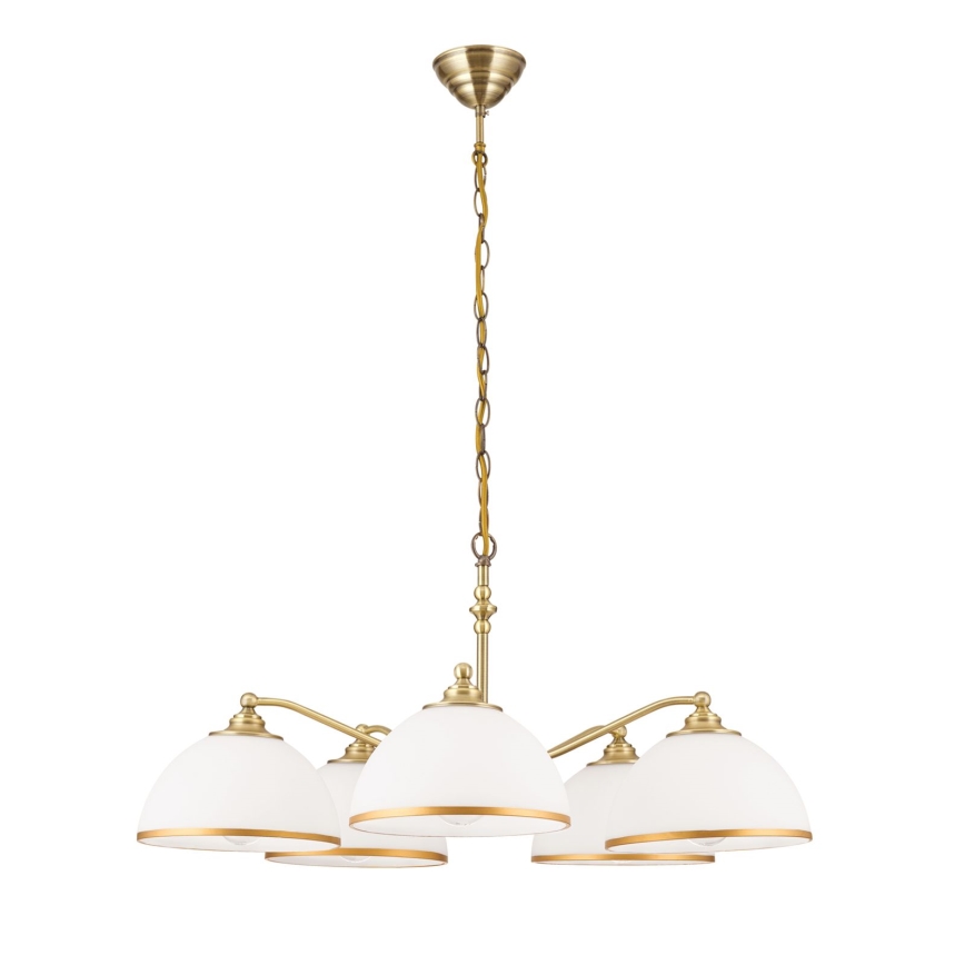 Lustr na řetězu OLD LAMP 5xE27/40W/230V pr. 75 cm bílá/mosaz