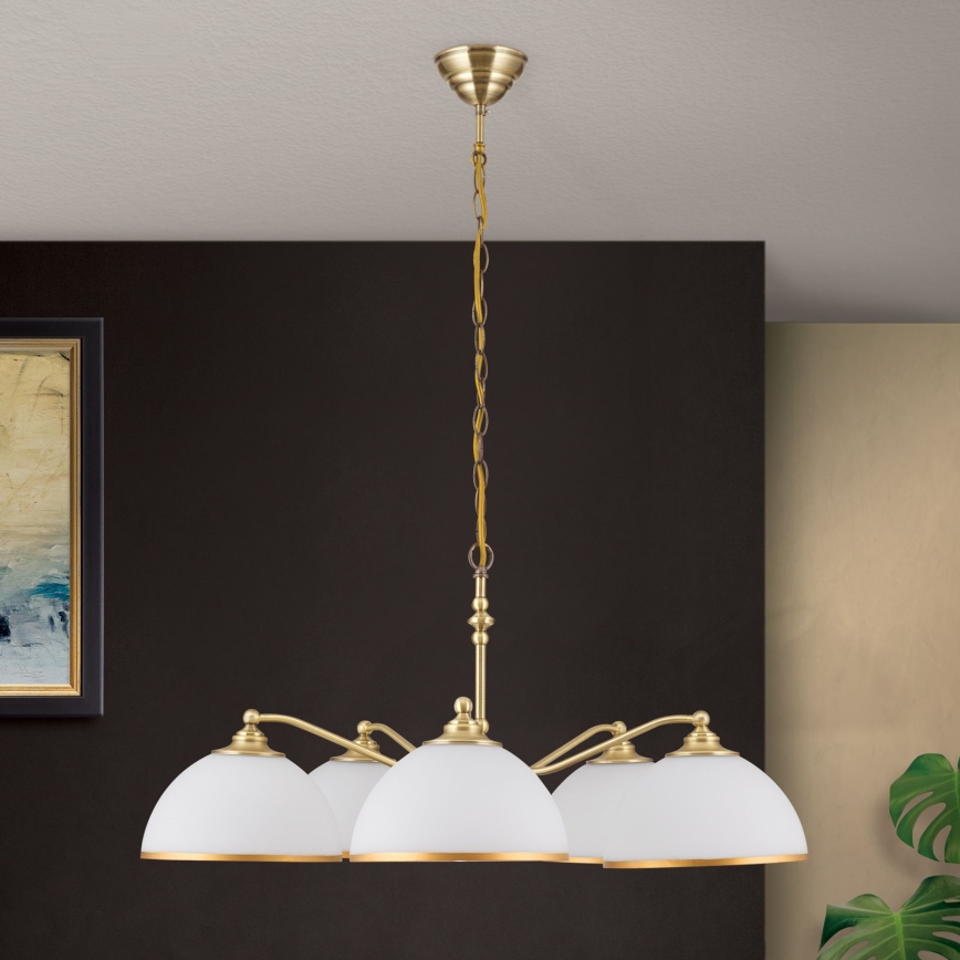 Lustr na řetězu OLD LAMP 5xE27/40W/230V pr. 75 cm bílá/mosaz