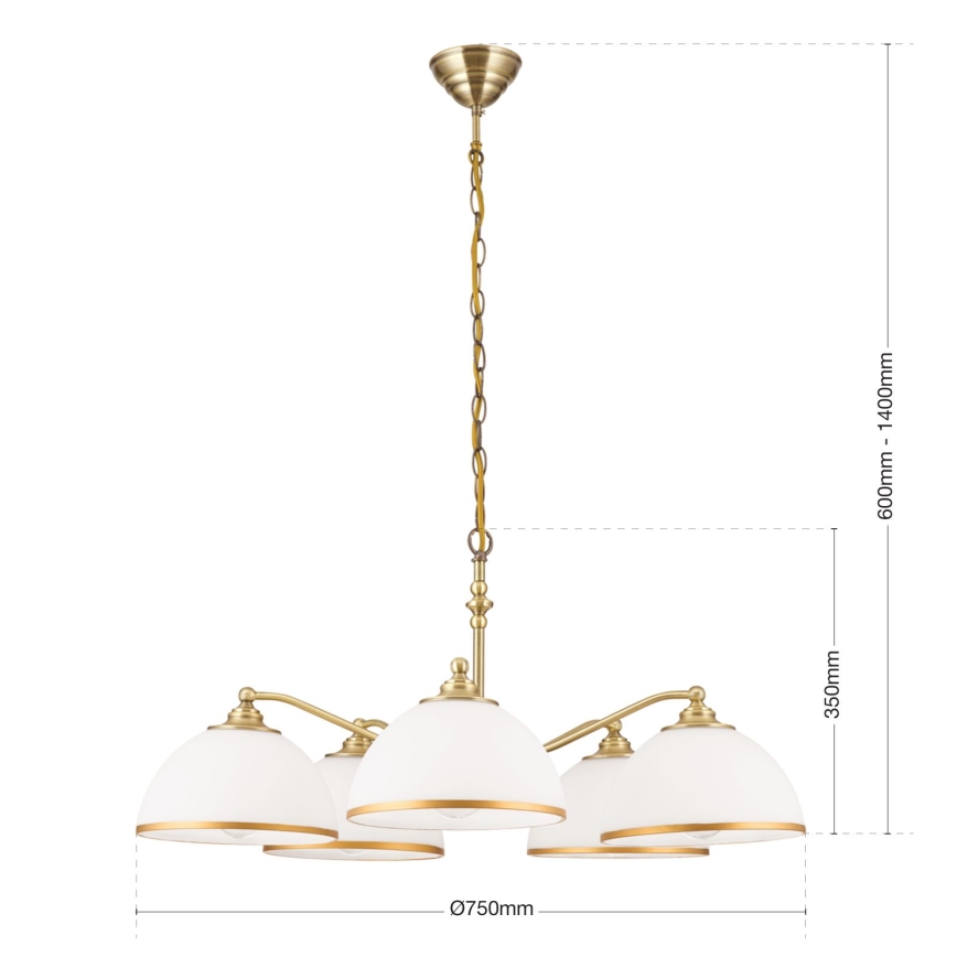 Lustr na řetězu OLD LAMP 5xE27/40W/230V pr. 75 cm bílá/mosaz