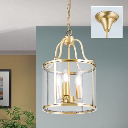 Lustr na řetězu BRUNO 3xE14/40W/230V pr. 25 cm zlatá