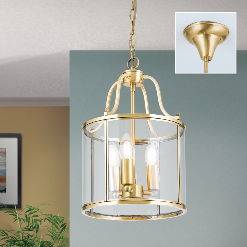 Lustr na řetězu BRUNO 3xE14/40W/230V pr. 25 cm zlatá