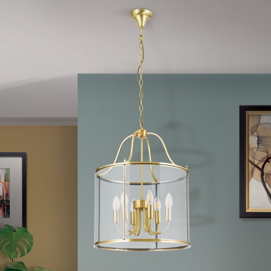 Lustr na řetězu BRUNO 6xE14/40W/230V pr. 43 cm zlatá