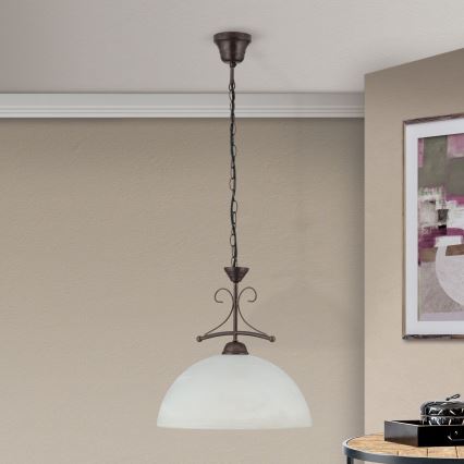 Lustr na řetězu RULA 1xE27/40W/230V pr. 35 cm bílá/bronz