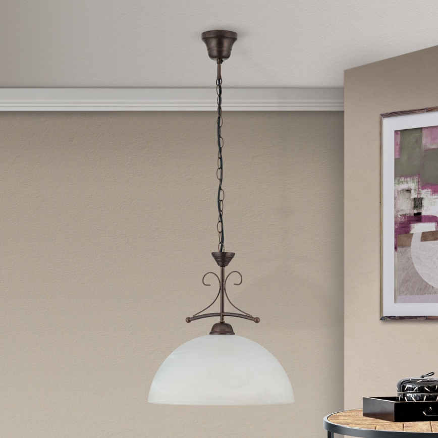 Lustr na řetězu RULA 1xE27/40W/230V pr. 35 cm bílá/bronz