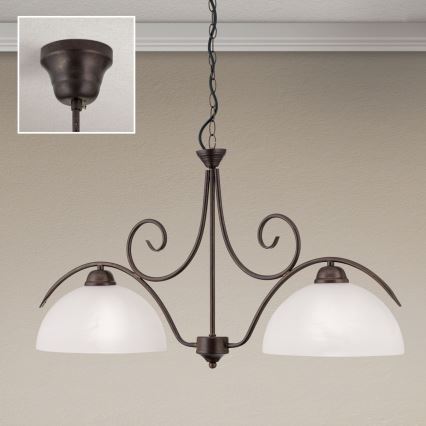 Lustr na řetězu RULA 2xE27/40W/230V bílá/bronz