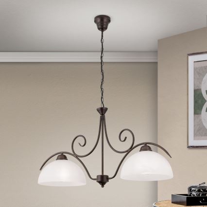 Lustr na řetězu RULA 2xE27/40W/230V bílá/bronz