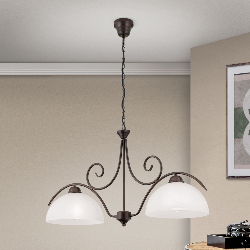 Lustr na řetězu RULA 2xE27/40W/230V bílá/bronz
