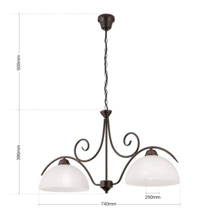 Lustr na řetězu RULA 2xE27/40W/230V bílá/bronz