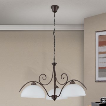 Orion - Lustr na řetězu RULA 3xE27/40W/230V pr. 70 cm bílá/bronz