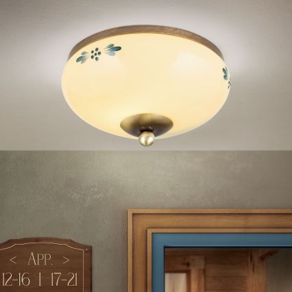 Stropní svítidlo LANDHAUS 1xE27/60W/230V pr. 21 cm bronz/béžová/modrá