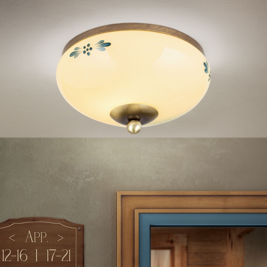 Stropní svítidlo LANDHAUS 1xE27/60W/230V pr. 21 cm bronz/béžová/modrá
