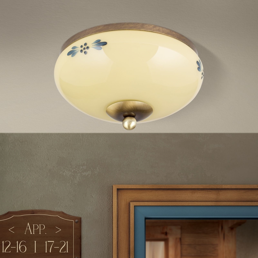 Stropní svítidlo LANDHAUS 1xE27/60W/230V pr. 21 cm bronz/béžová/modrá