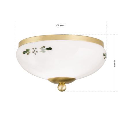 Stropní svítidlo LANDHAUS 1xE27/60W/230V pr. 21 cm mosaz/bílá/zelená