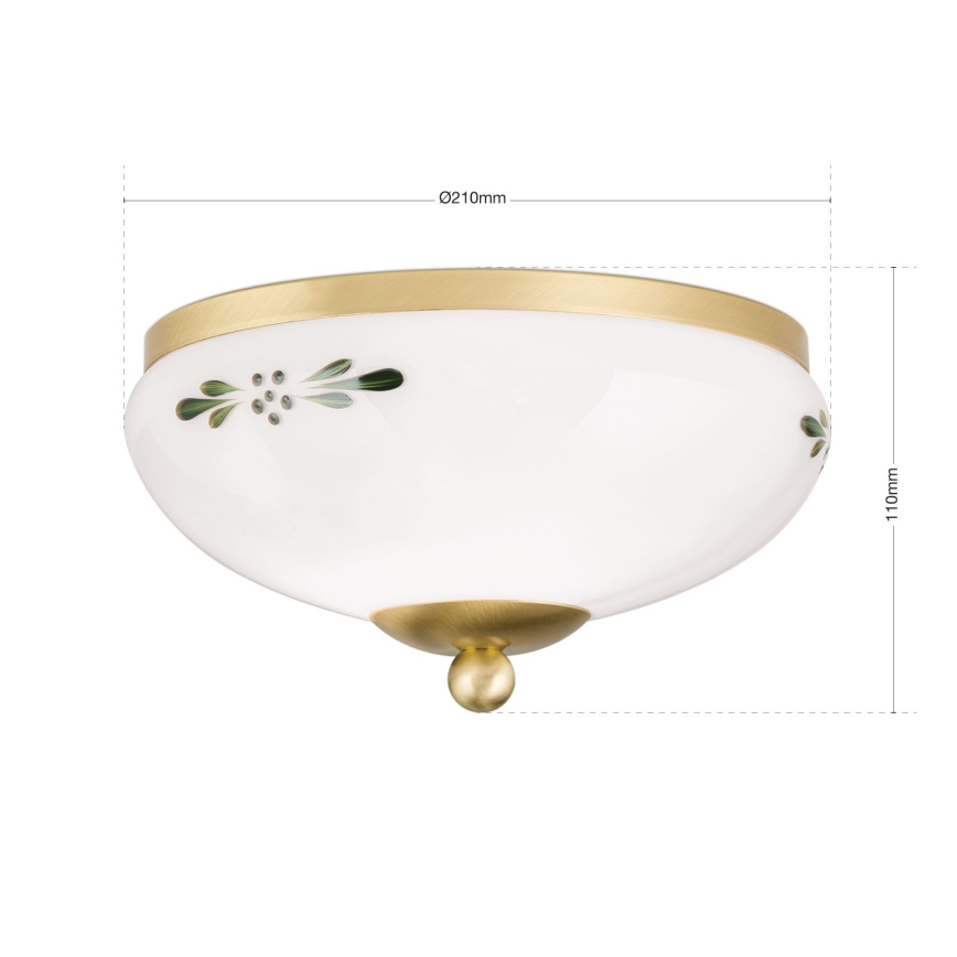 Stropní svítidlo LANDHAUS 1xE27/60W/230V pr. 21 cm mosaz/bílá/zelená