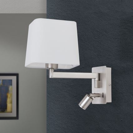 LED Nástěnná lampa CARLTON 1xE27/40W/230V + LED/3W bílá/matný chrom
