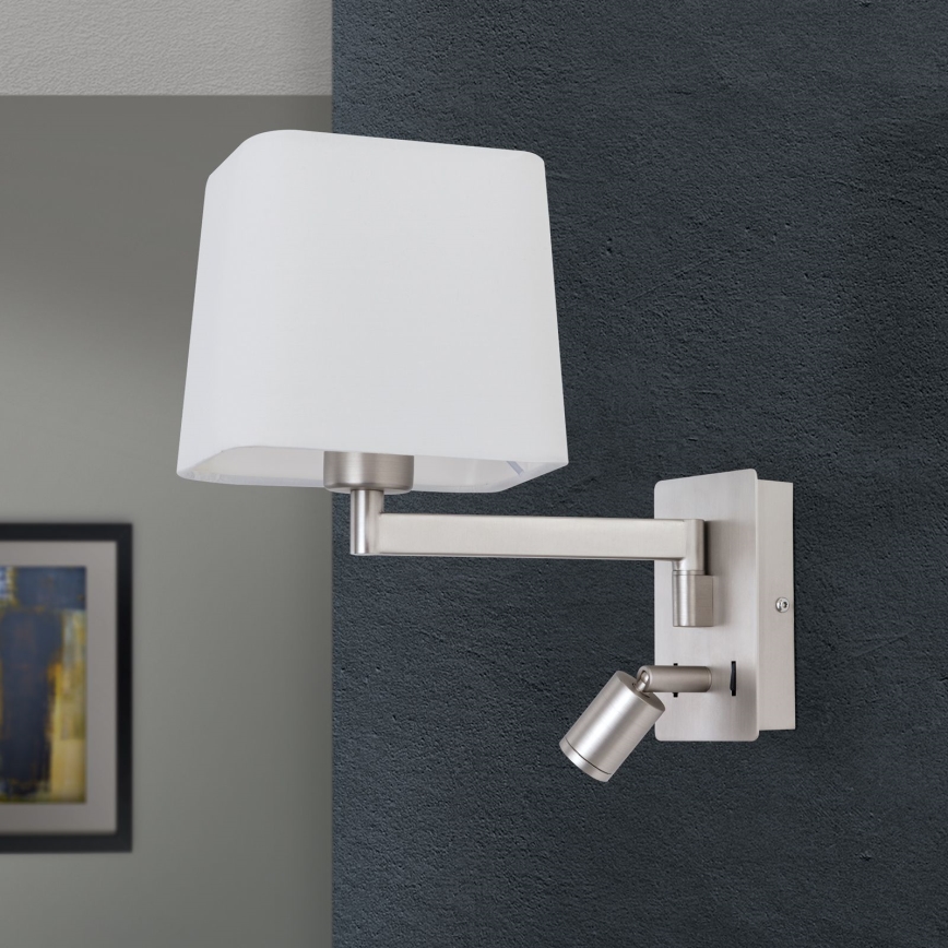 LED Nástěnná lampa CARLTON 1xE27/40W/230V + LED/3W bílá/matný chrom