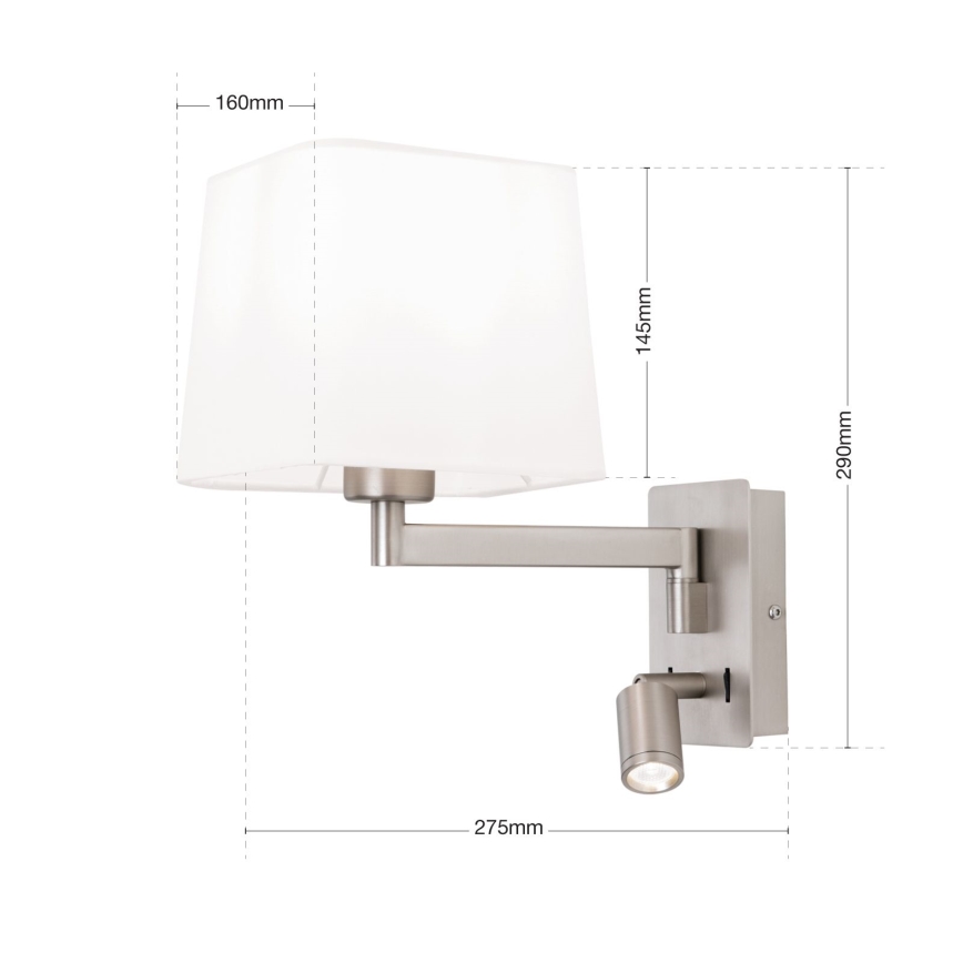 LED Nástěnná lampa CARLTON 1xE27/40W/230V + LED/3W bílá/matný chrom