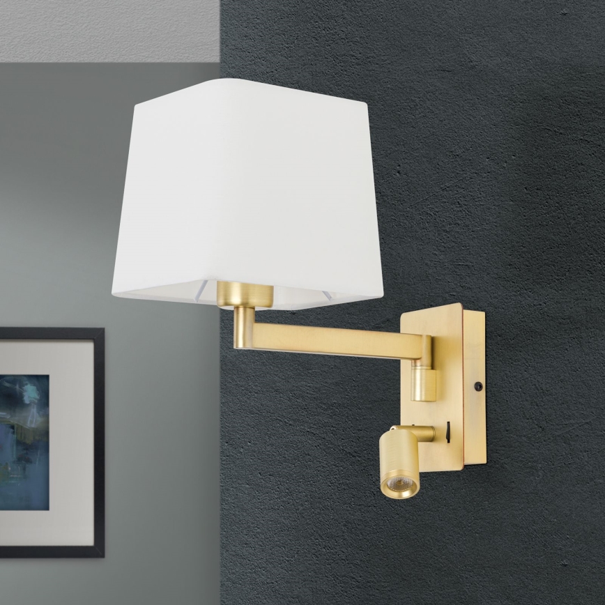 LED Nástěnná lampa CARLTON 1xE27/40W/230V + LED/3W bílá/zlatá