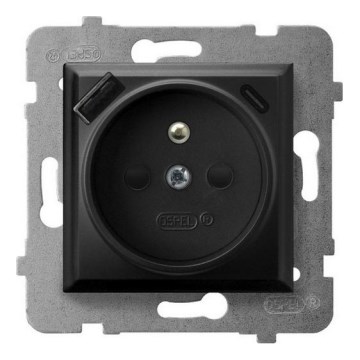 Ospel - Zásuvka domovní bez rámečku 230V + 1xUSB-A + 1xUSB-C ARIA černá