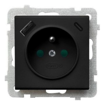 Ospel - Zásuvka domovní bez rámečku 230V + 1xUSB-A + 1xUSB-C SONATA černá