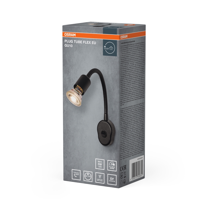 Osram - Flexibilní nástěnná lampa PLUG TUBE FLEX 1xGU10/5W/230V černá