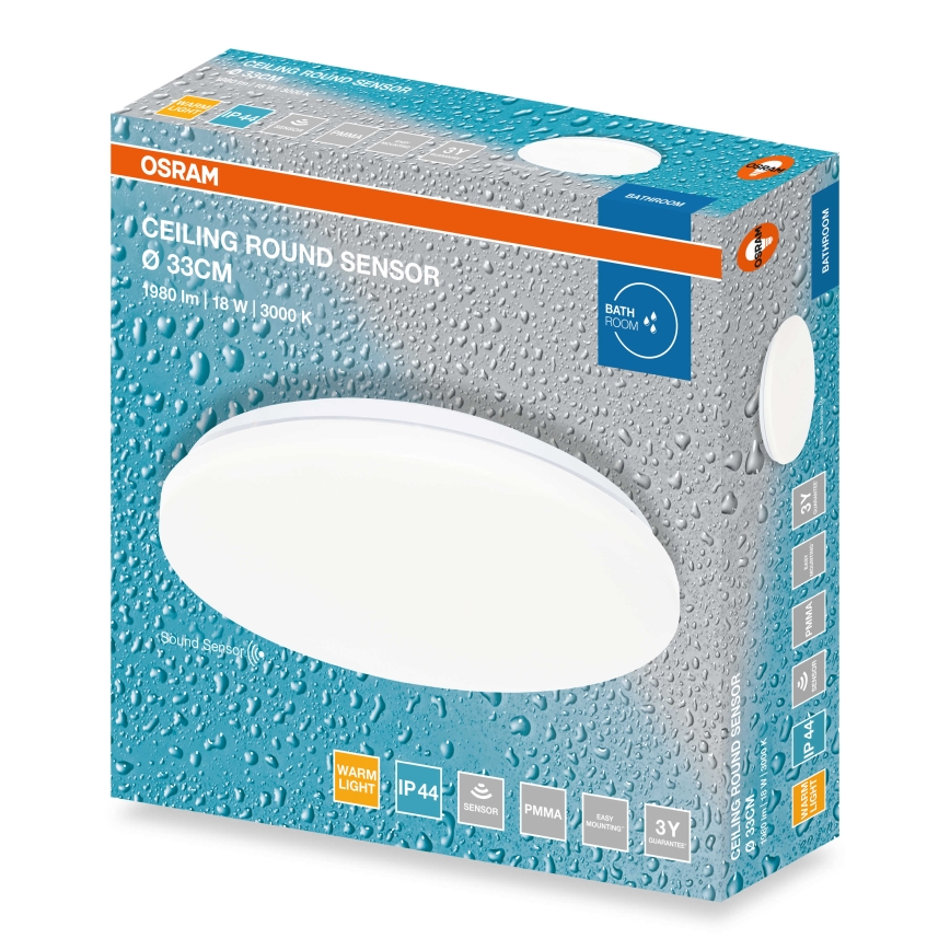 Osram - LED Koupelnové stropní svítidlo se senzorem soumraku CEILING ROUND LED/18W/230V 3000K pr. 33 cm IP44 bílá