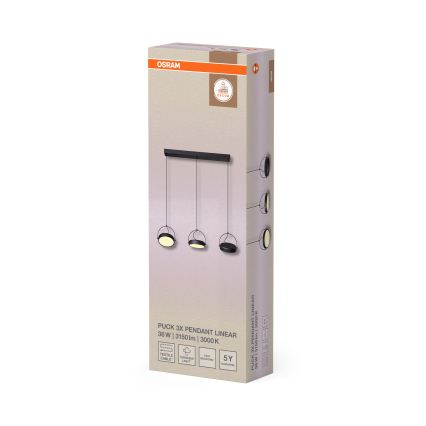 Osram - LED Lustr na lanku DECOR PUCK 3xLED/12W/230V CRI 90 černá