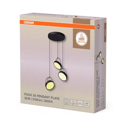 Osram - LED Lustr na lanku DECOR PUCK 3xLED/12W/230V CRI 90 černá