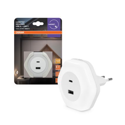 Osram - LED Orientační svítidlo do zásuvky s USB LUNETTA LED/15W/230V bílá