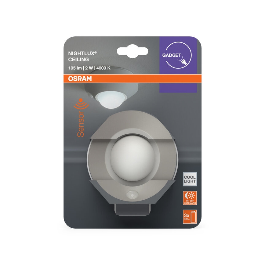 Osram - LED Orientační svítidlo se senzorem NIGHTLUX LED/2W/3xAA stříbrná