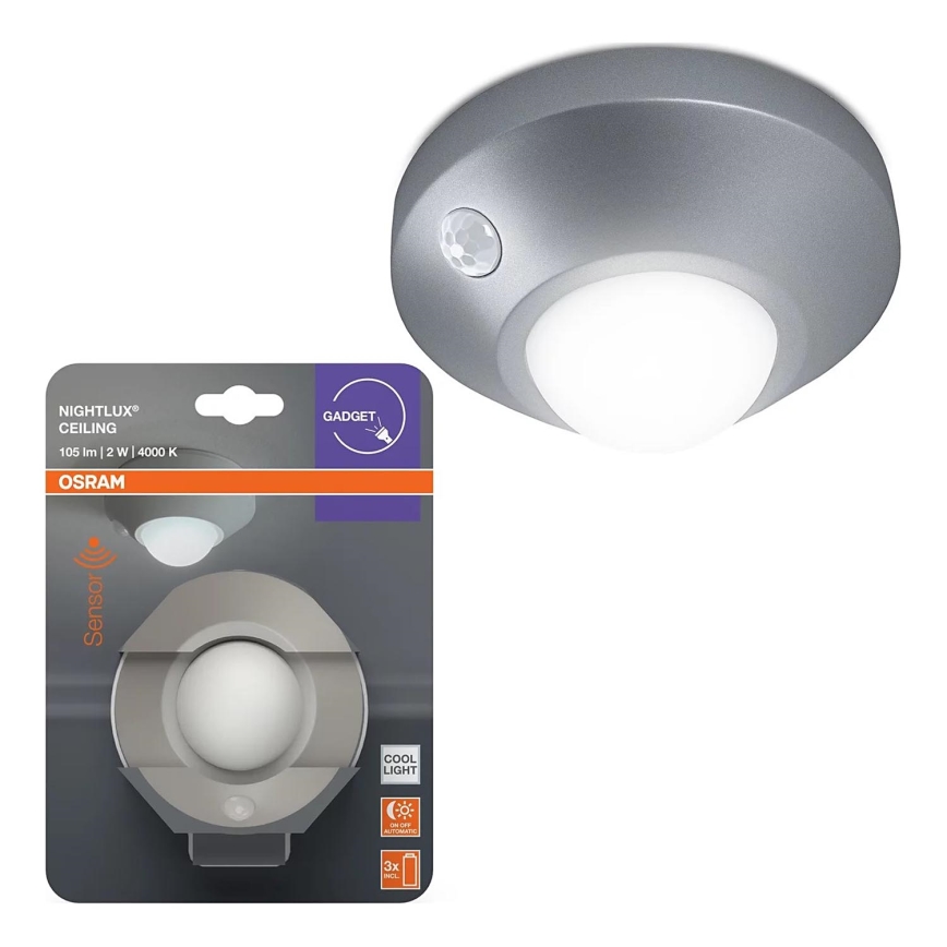 Osram - LED Orientační svítidlo se senzorem NIGHTLUX LED/2W/3xAA stříbrná