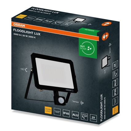 Osram - LED Reflektor se senzorem pohybu a soumraku FLOODLIGHT LED/50W/230V 3000K IP65 černá