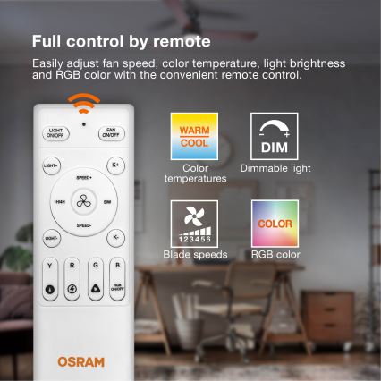 Osram - LED Stmívatelné stropní svítidlo s ventilátorem MURLAN LED/26W/230V 3000-6500K + dálkové ovládání