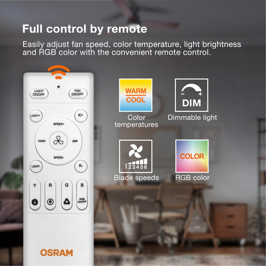 Osram - LED Stmívatelné stropní svítidlo s ventilátorem MURLAN LED/26W/230V 3000-6500K + dálkové ovládání