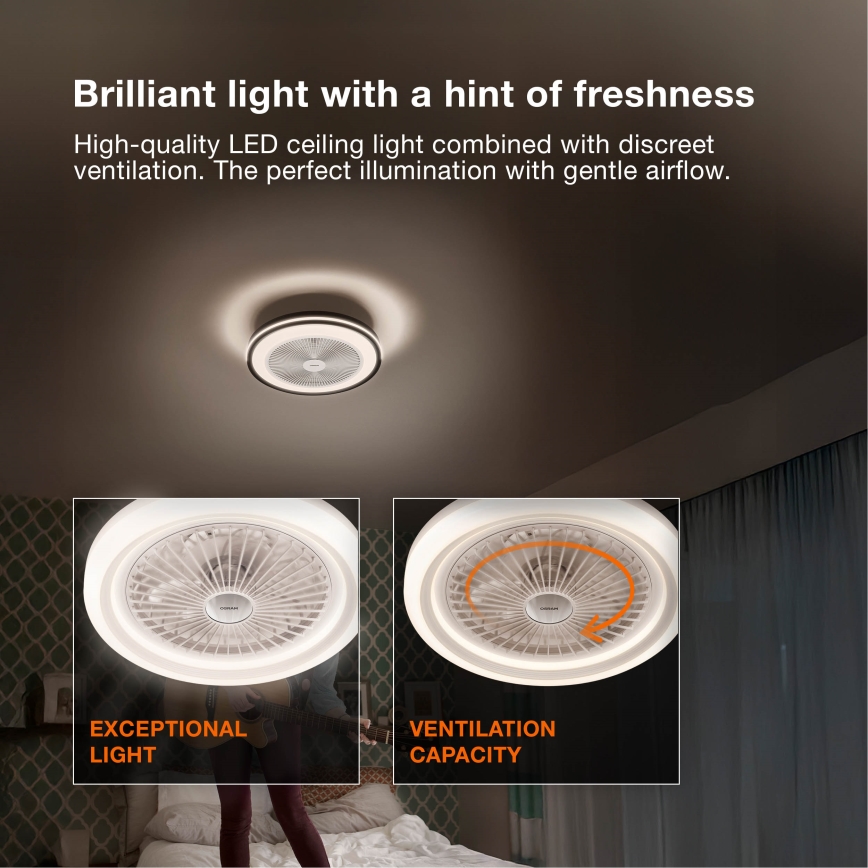 Osram - LED Stmívatelné stropní svítidlo s ventilátorem MURLAN LED/26W/230V 3000-6500K + dálkové ovládání