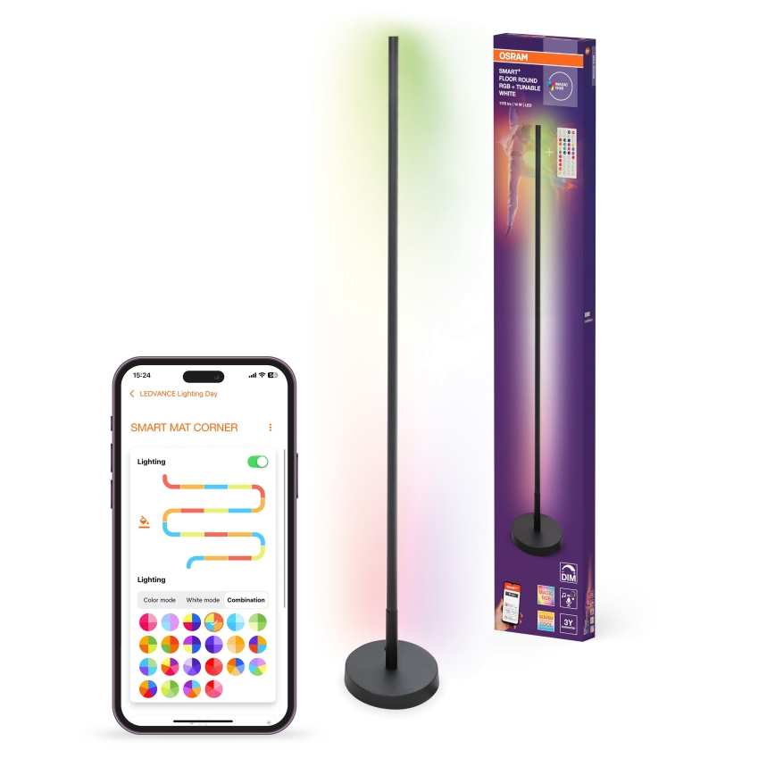 Osram - LED RGBW Stmívatelná stojací lampa SMART+ FLOOR LED/14W/230V 2700-6500K Wi-Fi černá + dálkové ovládání