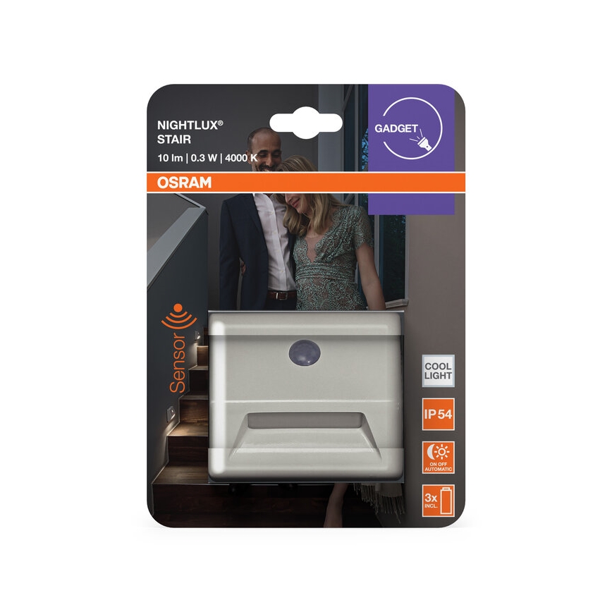 Osram - LED Schodišťové svítidlo se senzorem NIGHTLUX LED/0,25W/3xAAA IP54 bílá