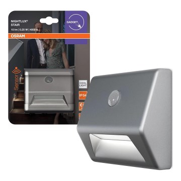 Osram - LED Schodišťové svítidlo se senzorem NIGHTLUX LED/0,25W/3xAAA IP54 stříbrná