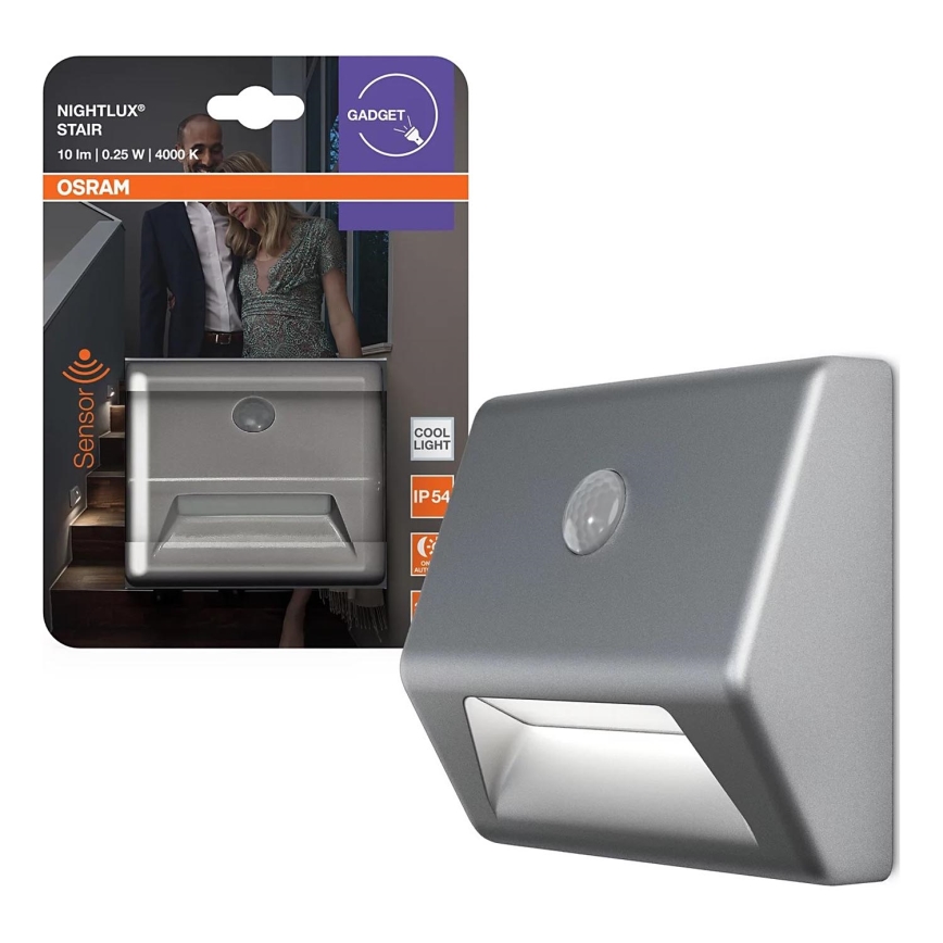 Osram - LED Schodišťové svítidlo se senzorem NIGHTLUX LED/0,25W/3xAAA IP54 stříbrná