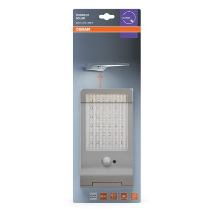 Osram - LED Solární nástěnné svítidlo se senzorem DOORLED LED/3W/3,3V 2000 mAh IP44 stříbrná