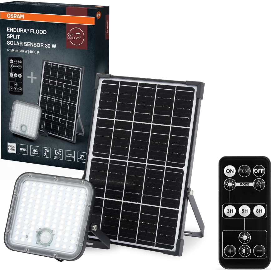 Osram - LED Stmívatelný solární reflektor se senzorem ENDURA LED/30W/6,4V 4000K IP65 černá + dálkové ovládání