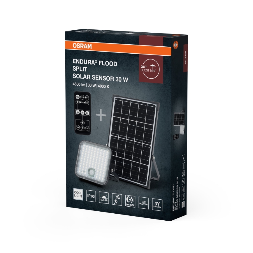 Osram - LED Stmívatelný solární reflektor se senzorem ENDURA LED/30W/6,4V 4000K IP65 černá + dálkové ovládání
